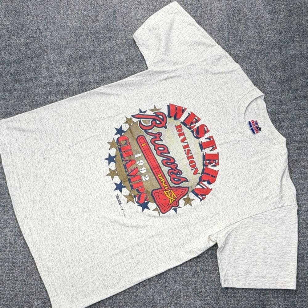 Vintage 1992 Western Division Champions Atlanta Braves Single Stitch USA Gray